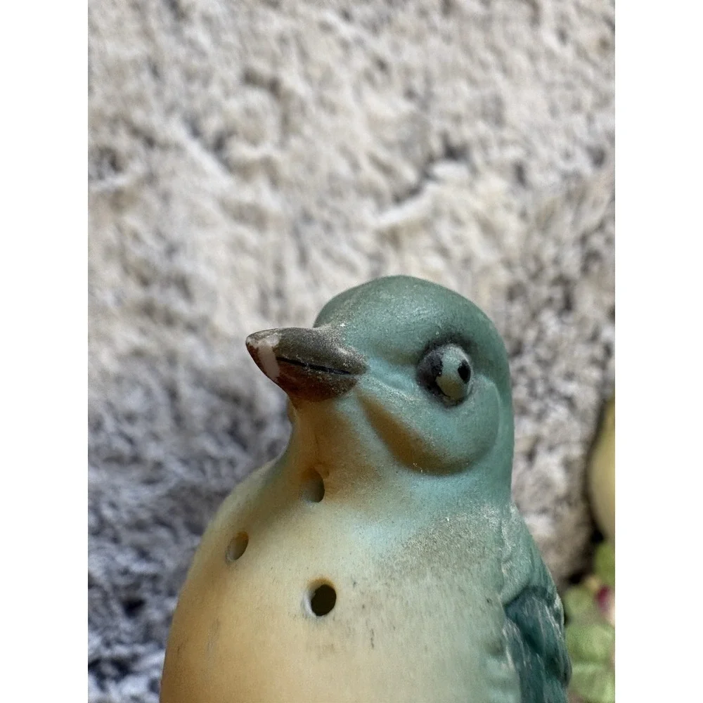 Vintage 1970s Set Blue And Yellow Bird Salt Pepper Shaker Set Ceramic